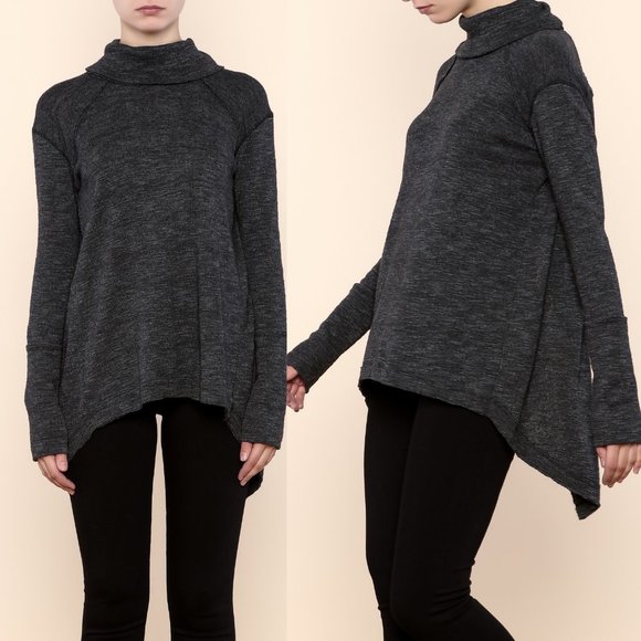 Free People Turtleneck Sweater Knit Split Back Grey Size XS - Picture 2 of 15